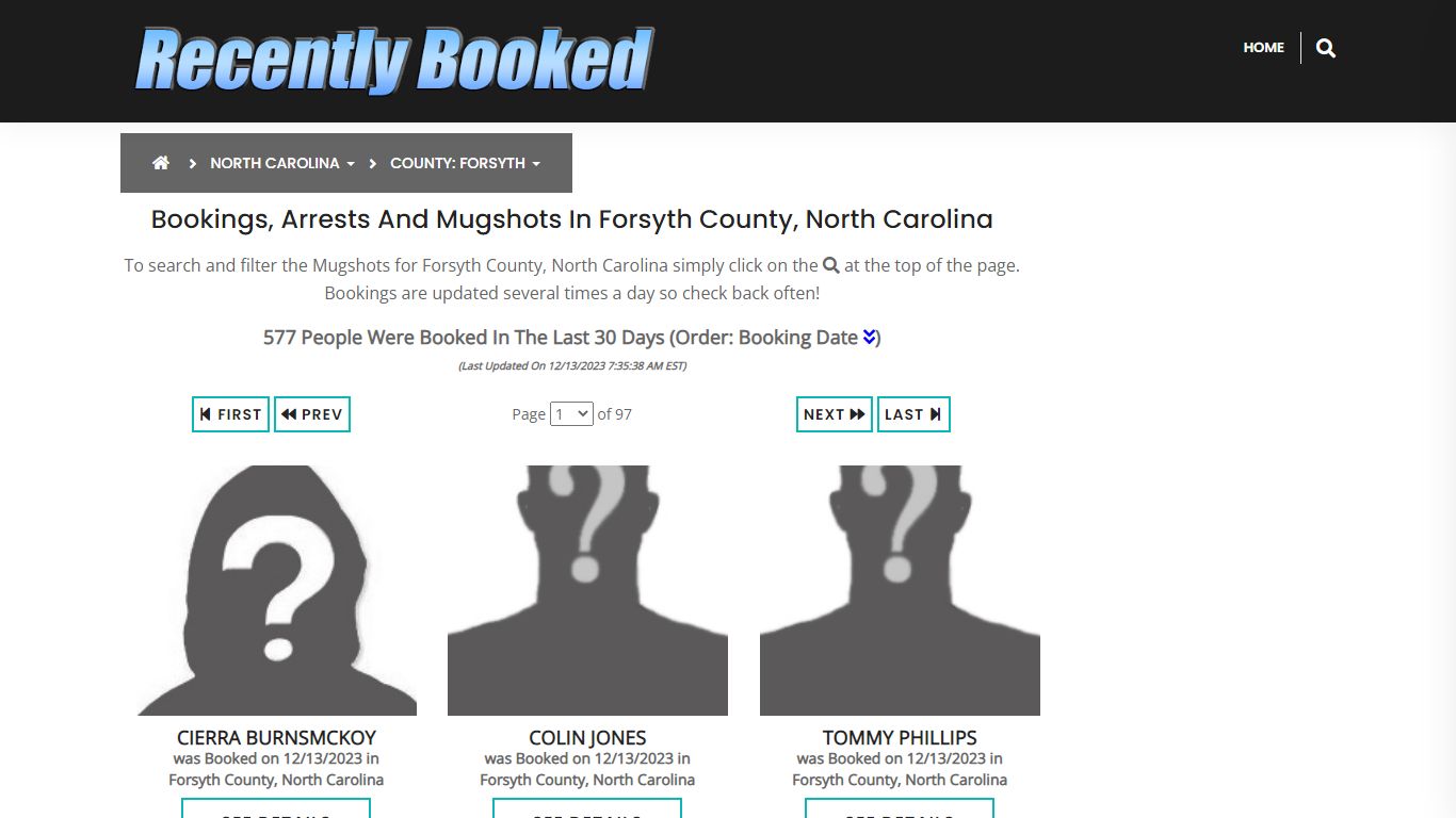 Bookings, Arrests and Mugshots in Forsyth County, North Carolina